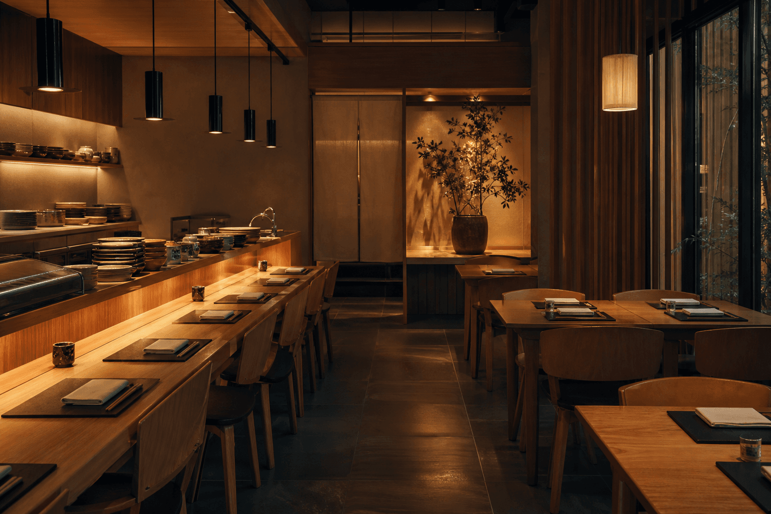 Warm Japanese restaurant interior at Tonkatsu Daiki Singapore
