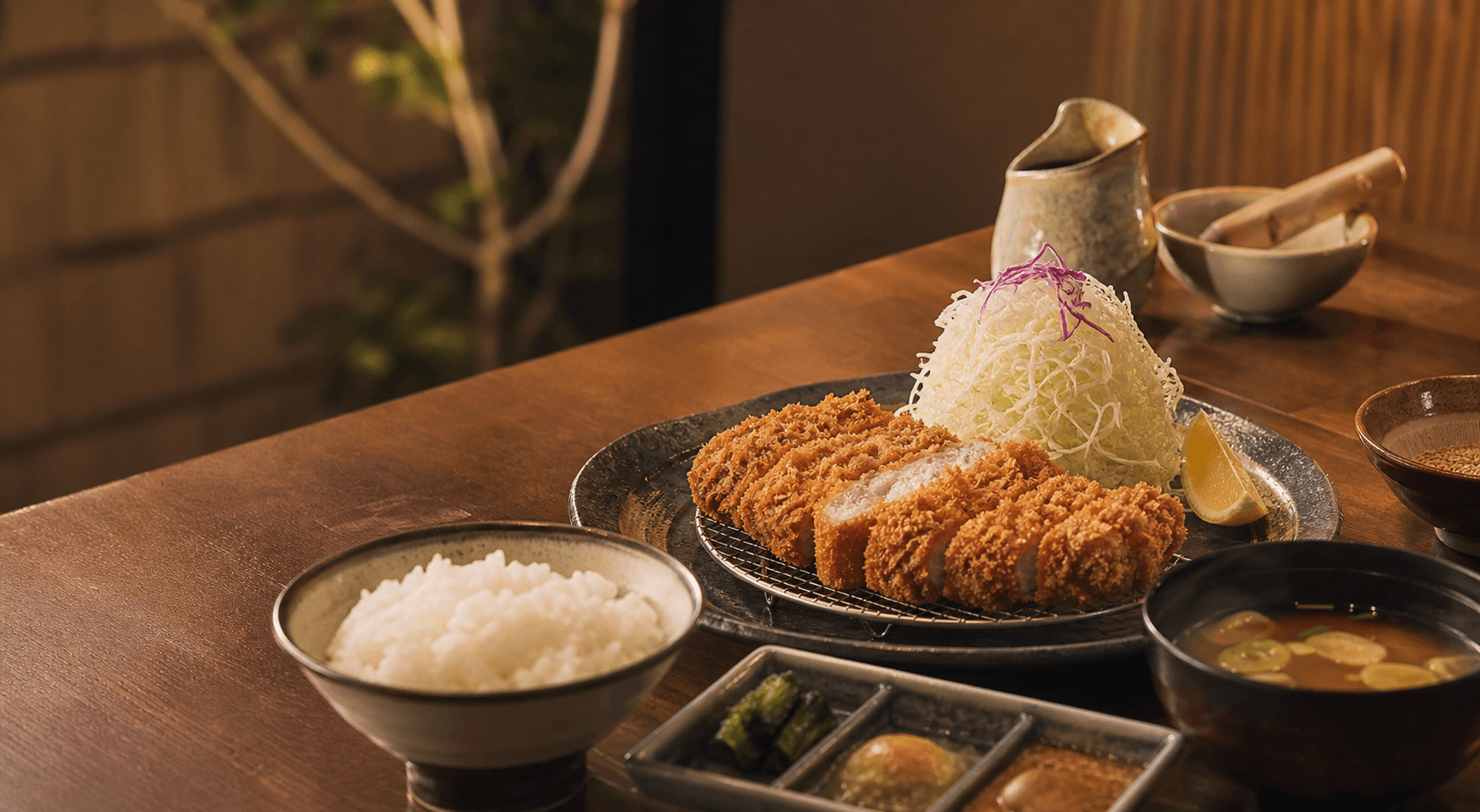 Crisp Osaka-style tonkatsu with shredded cabbage